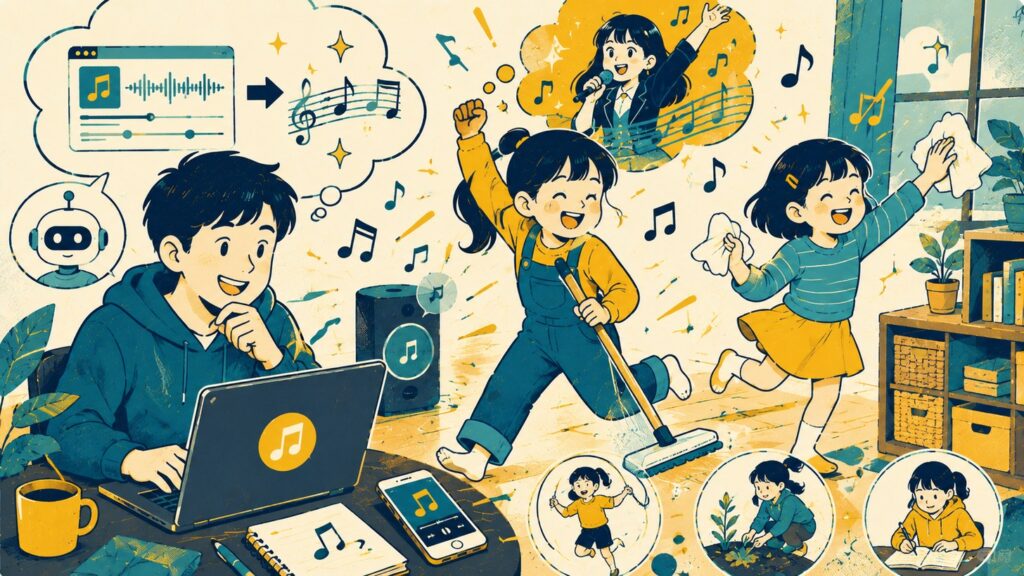 音楽生成AI「Suno」を子育てに使ってみた｜大掃除が楽しくなった応援歌のつくり方