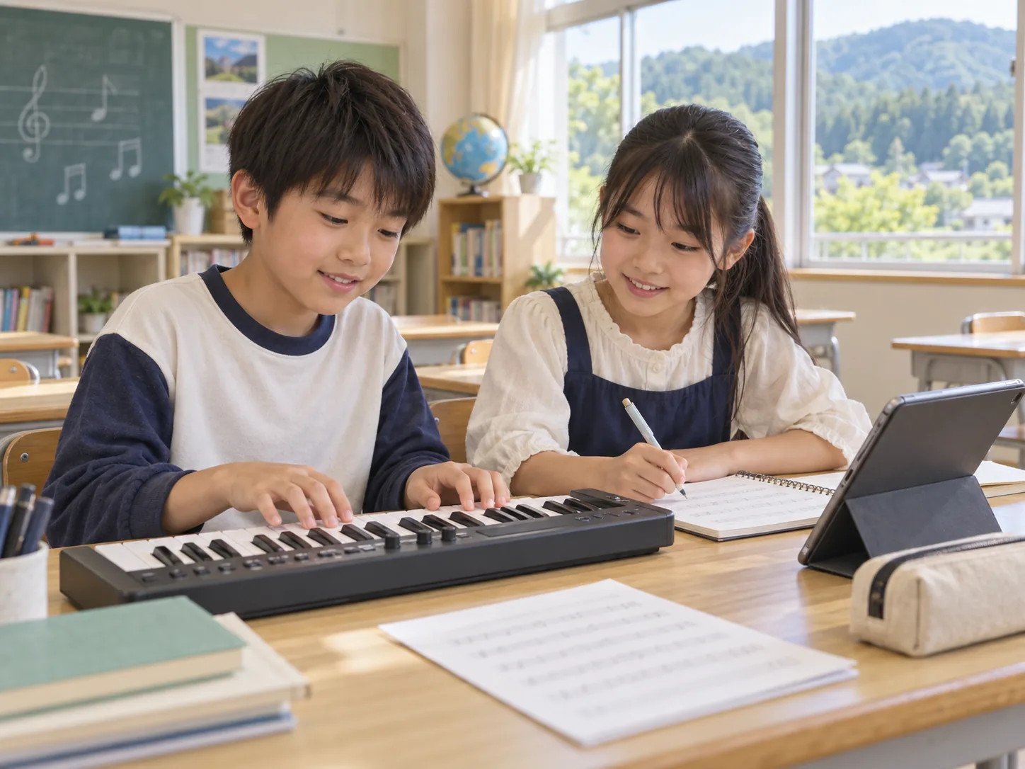 タブレットを使って学ぶ子どもたち